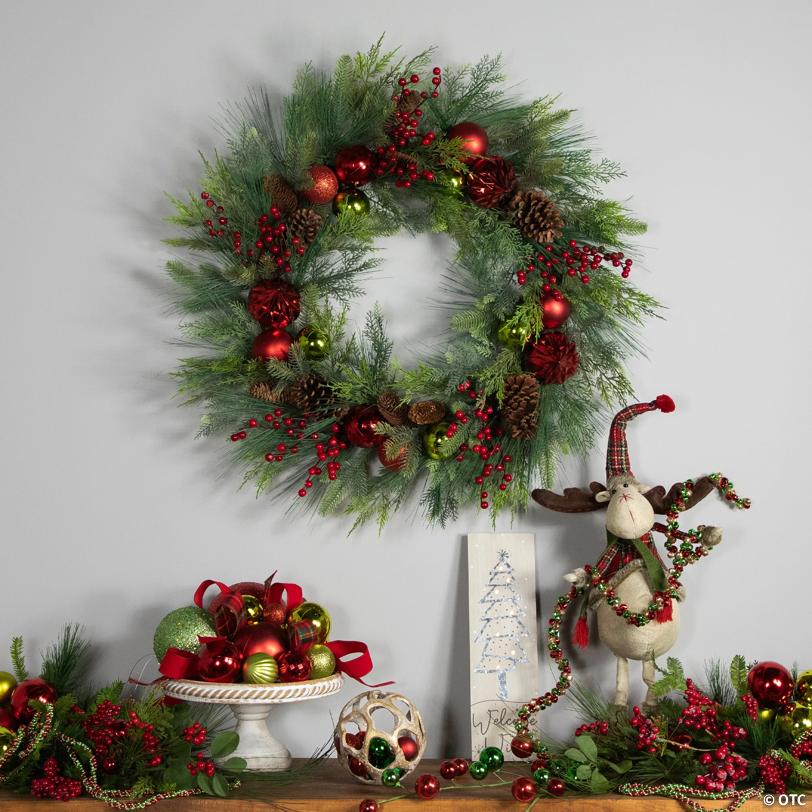 Real Touch™ Berries  Pinecones and Ornaments Artificial Christmas Wreath - 36" - Unlit