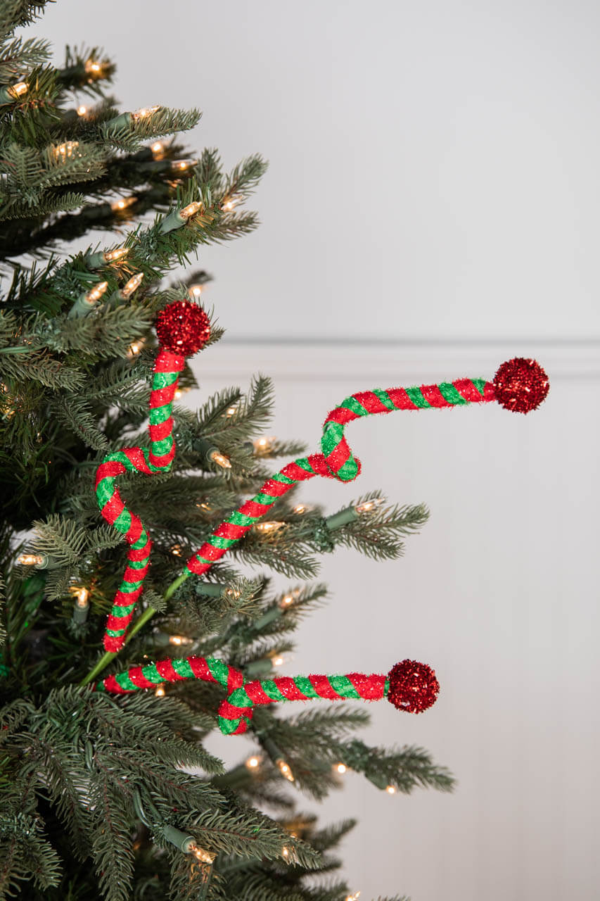 24” Green & Red Curly Stem with Ball
