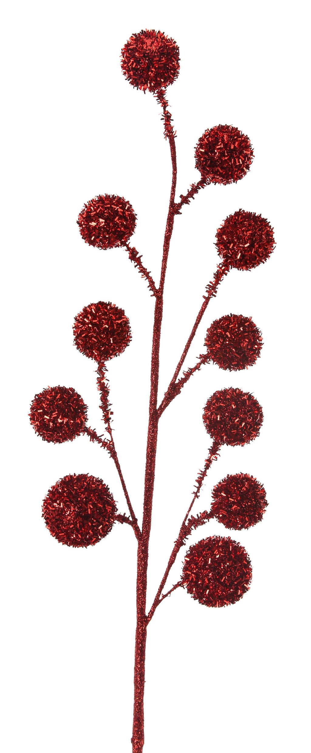26” Red Glitter Tinsel Ball Spray