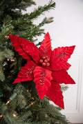 24” x 12.5" Velvet Sequin Stripe Poinsettia Stem