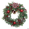 Red Bells and Mixed Foliage Artificial Christmas Wreath  30-Inch  Unlit