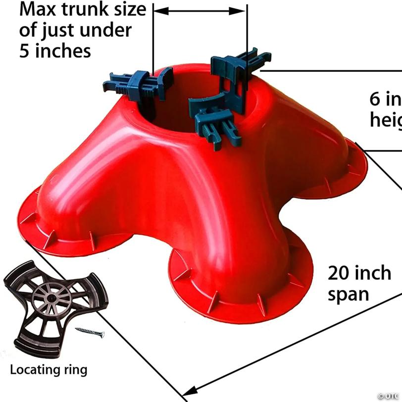 Red Christmas Tree Stand with Clamping System - For Live Trees up to 7'
