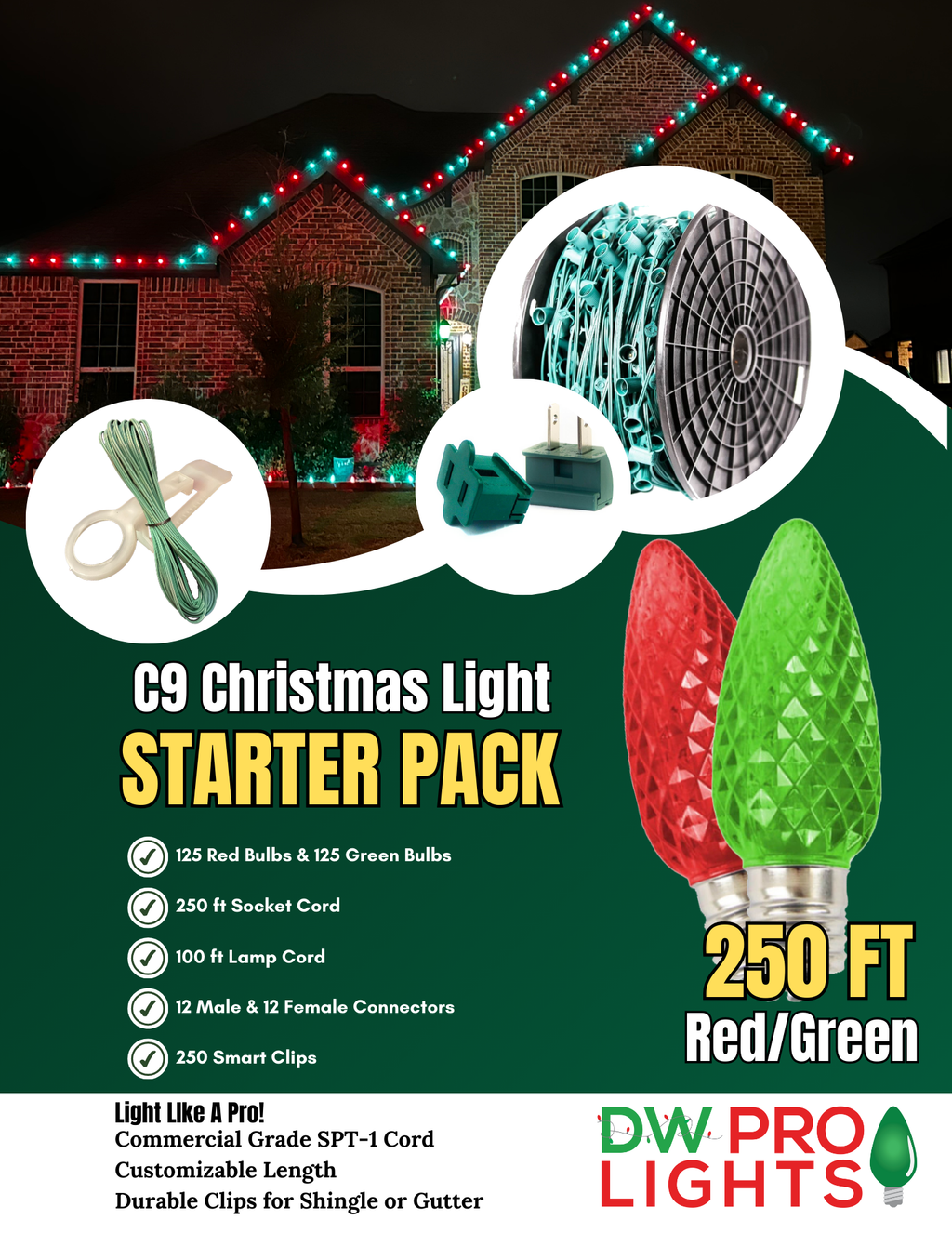 250' Outdoor Christmas Lighting Kit - Red/Green