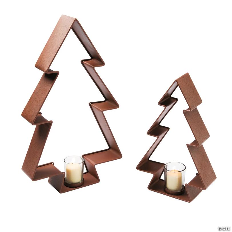 Rustic Christmas Tree Votive Candle Holders - 2 Pc.