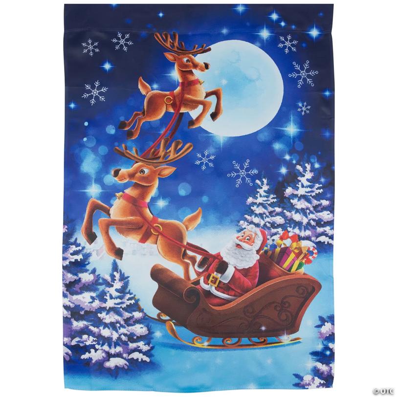 Santa's Reindeer-Drawn Sleigh Ride Christmas Outdoor Flag - 40" Proper 28