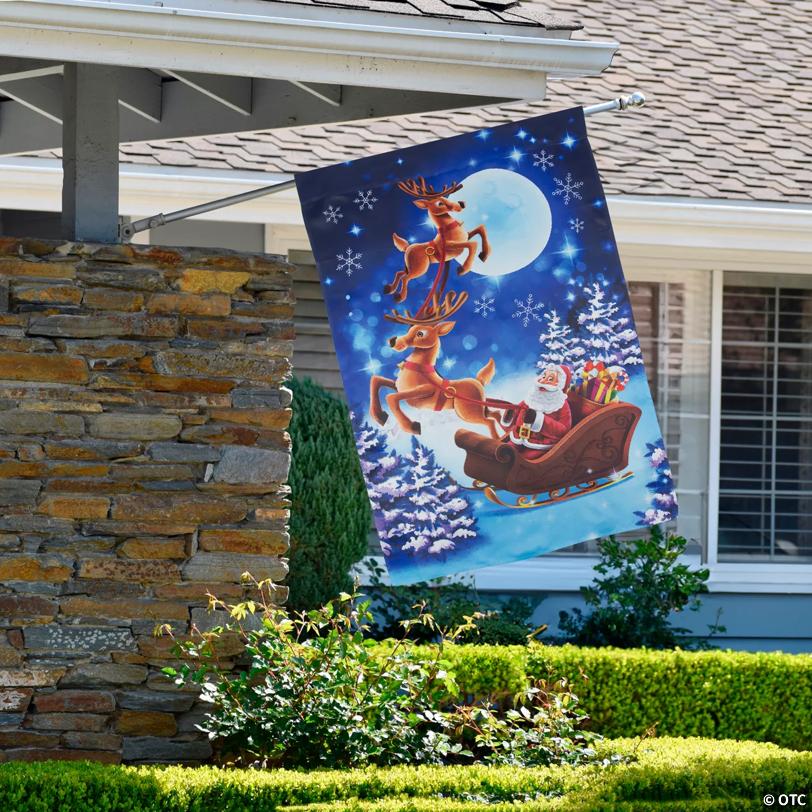 Santa's Reindeer-Drawn Sleigh Ride Christmas Outdoor Flag - 40" Proper 28