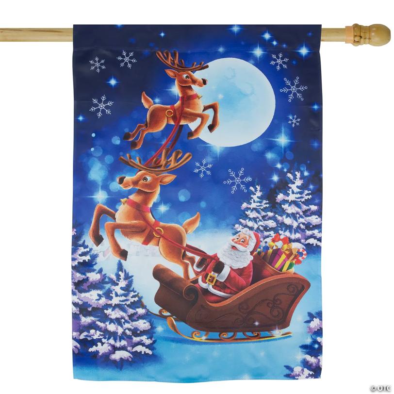 Santa's Reindeer-Drawn Sleigh Ride Christmas Outdoor Flag - 40" Proper 28