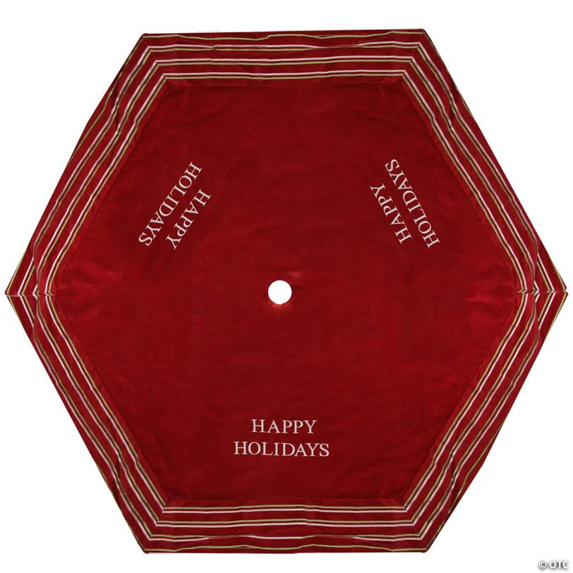 Season's Designs 56" Red and White 'Happy Holidays' Christmas Tree Skirt with Striped Trim