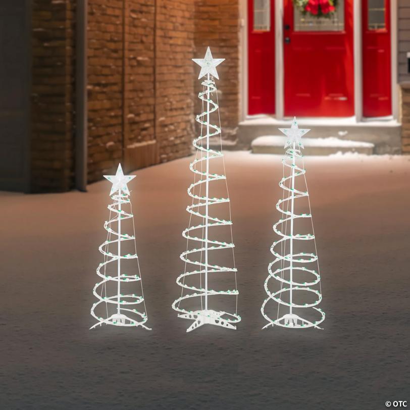 Set of 3 Green Lighted Spiral Christmas Trees  3'  4'  and 6'