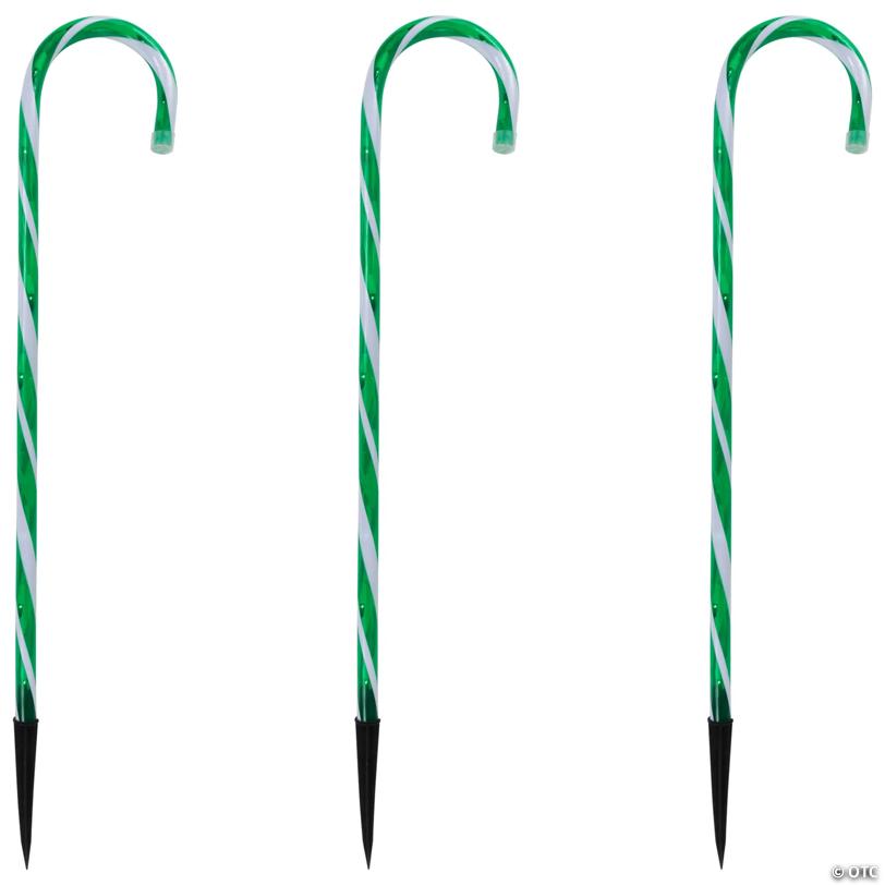 Set of 3 Green and White Twinkle Candy Cane Pathway Markers 26