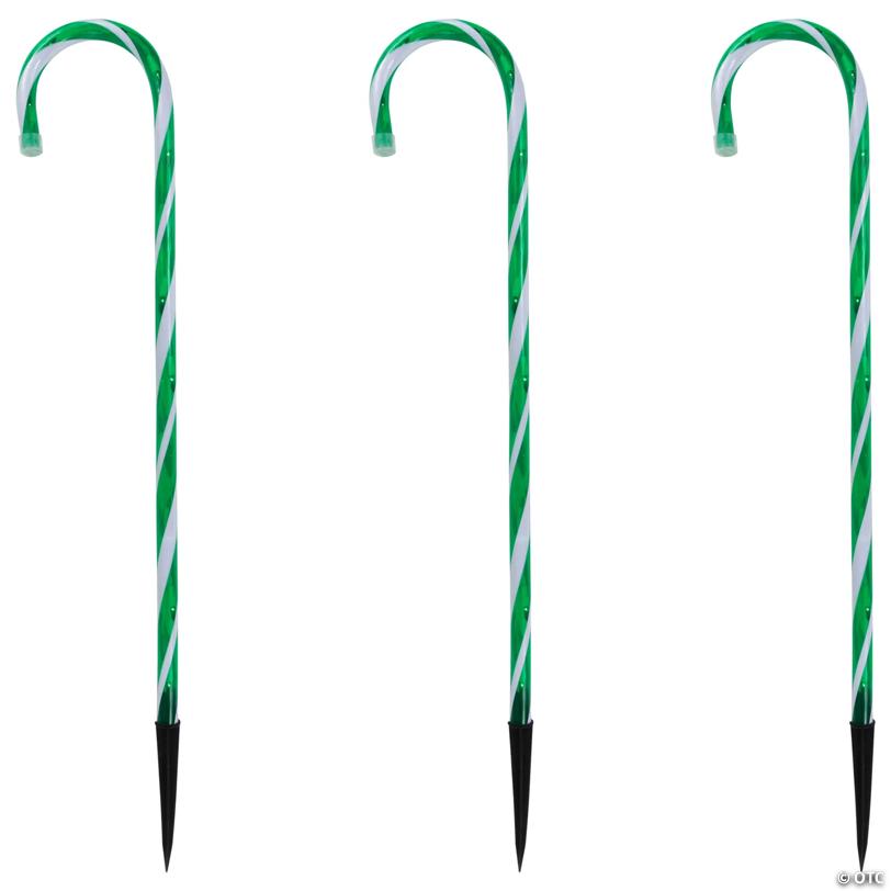 Set of 3 Green and White Twinkle Candy Cane Pathway Markers 26
