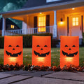 Set of 3 Jack-O-Lantern Halloween Luminary Pathway Markers - 5ft Black Wire
