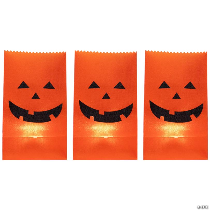 Set of 3 Jack-O-Lantern Halloween Luminary Pathway Markers - 5ft Black Wire