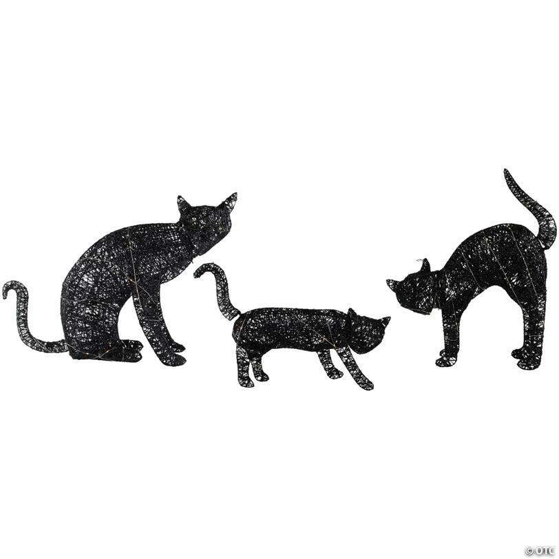 Set of 3 LED Lighted Black Cat Family Outdoor Halloween Decorations 27.5
