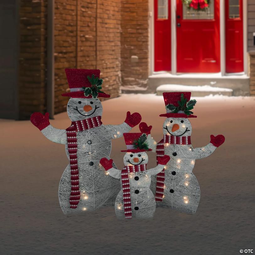 Set of 3 LED Lighted Family of Snowmen Outdoor Christmas Decoration