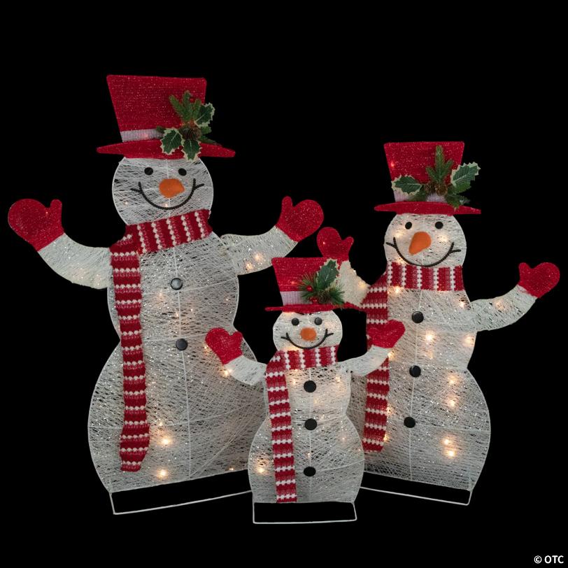Set of 3 LED Lighted Family of Snowmen Outdoor Christmas Decoration
