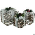 Set of 3 LED Lighted Gift Boxes with Pine and Berries Christmas Decorations 9.75