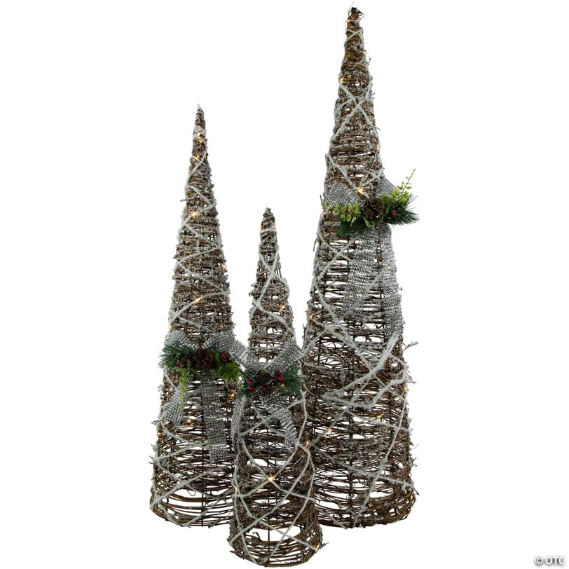 Set of 3 LED Lighted Pine and Berries Cone Christmas Tree Decorations 39.25