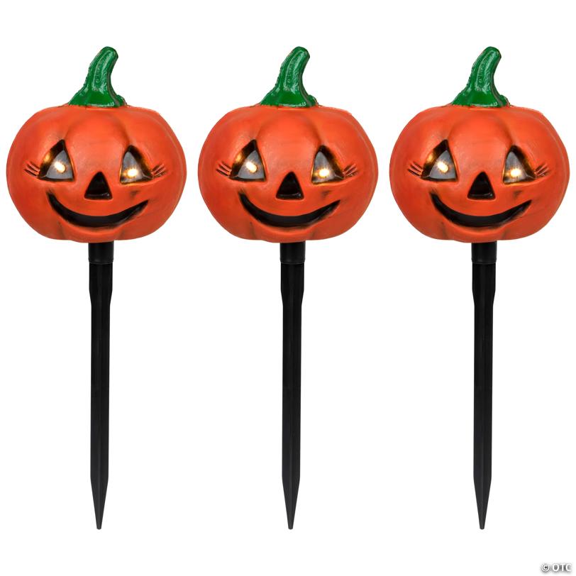 Set of 3 Lighted Jack-o-Lantern Halloween Pathway Markers