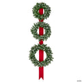 Set of 3 Pre-Lit B/O Flocked Wreaths on Red Ribbon Christmas Decoration  6.5'