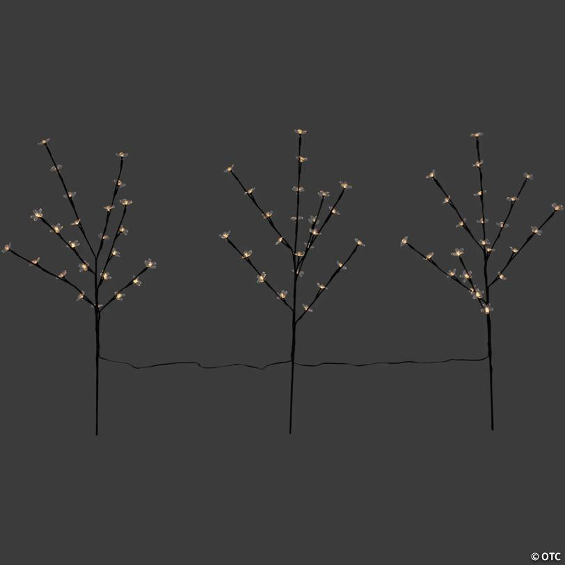 Set of 3 Pre-Lit Cherry Blossom Artificial Tree Branches  72 Warm White LED Lights