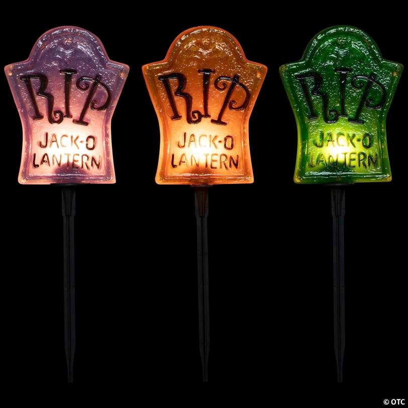 Set of 3 Tombstone Halloween Pathway Markers - 3.5ft Black Wire