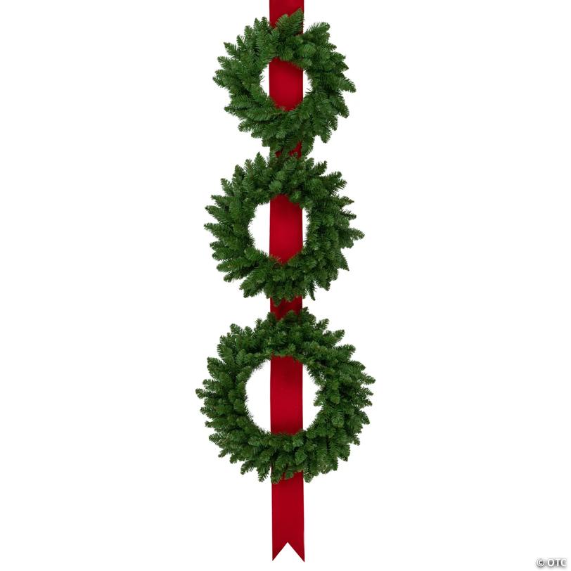 Set of 3 Wreaths on Red Ribbon Hanging Christmas Decoration  6.5'