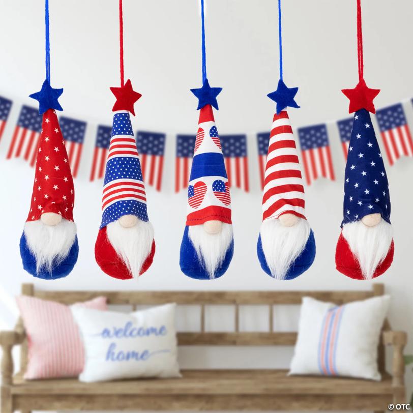 Set of 5 Patriotic 4th of July Americana Gnome Ornaments 6.5