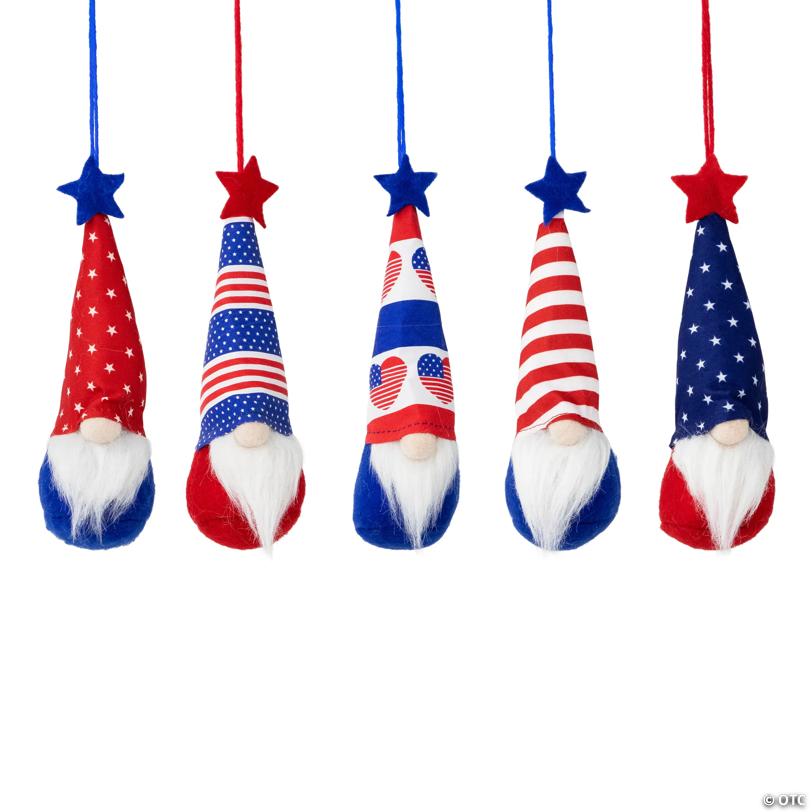 Set of 5 Patriotic 4th of July Americana Gnome Ornaments 6.5
