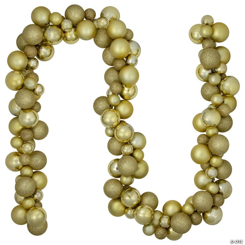 Shatterproof 3-Finish Christmas Ball Garland - 6' Proper 3.5" - Gold - Unlit