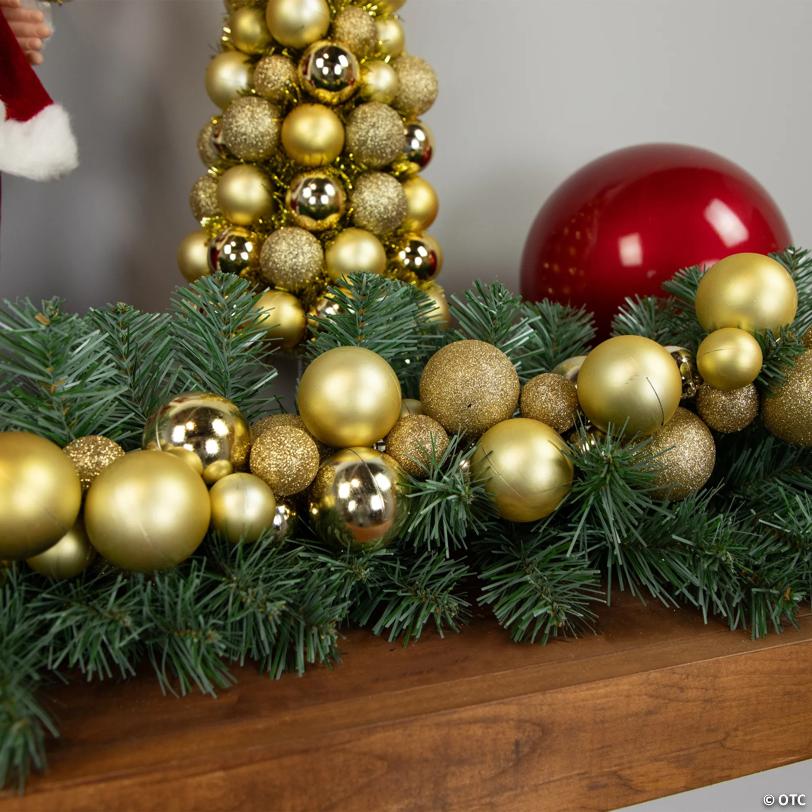Shatterproof 3-Finish Christmas Ball Garland - 6' Proper 3.5" - Gold - Unlit