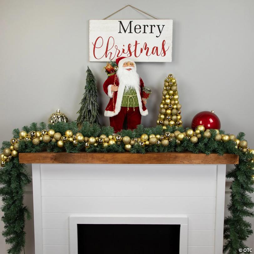 Shatterproof 3-Finish Christmas Ball Garland - 6' Proper 3.5" - Gold - Unlit