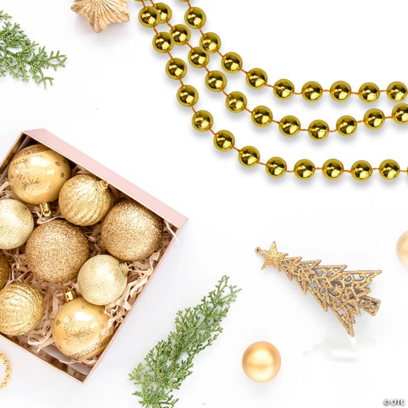 Shiny Round Beaded Commercial Christmas Garland - 33' Proper .25" - Gold - Unlit