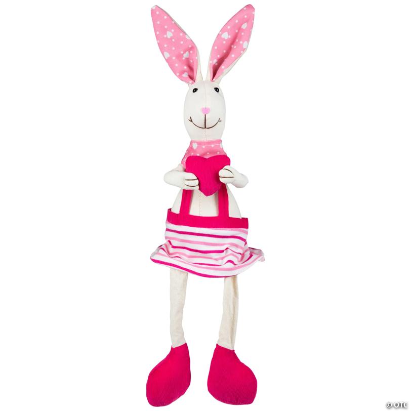 Sitting Girl Easter Rabbit Decoration with Dangling Legs - 16.5" - Cream and Pink