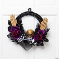 Skull with Hands and Purple Roses Halloween Twig Wreath  22-Inch  Unlit