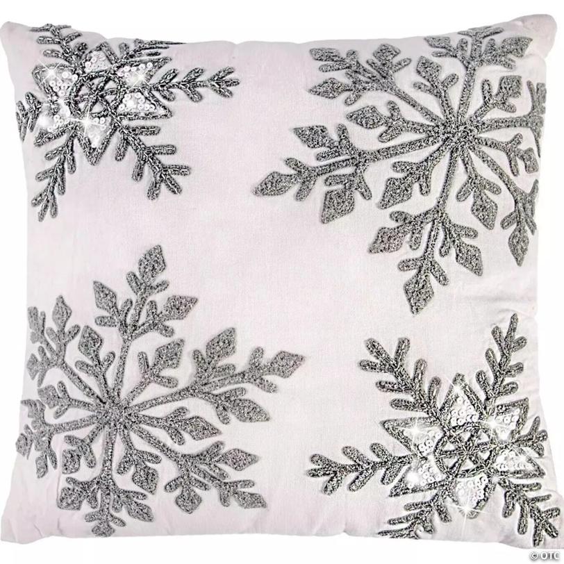 Snowflakes Decorative Throw Pillow, Embroidered Square Christmas Pillow 18x18