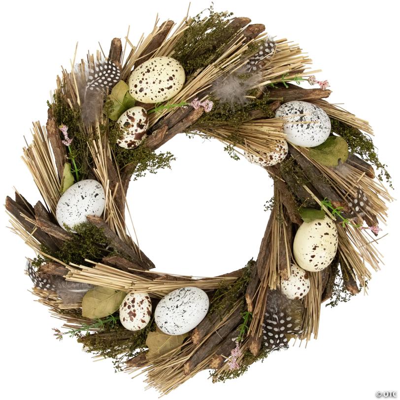 Speckled Eggs and Feathers Artificial Easter Wreath - 14
