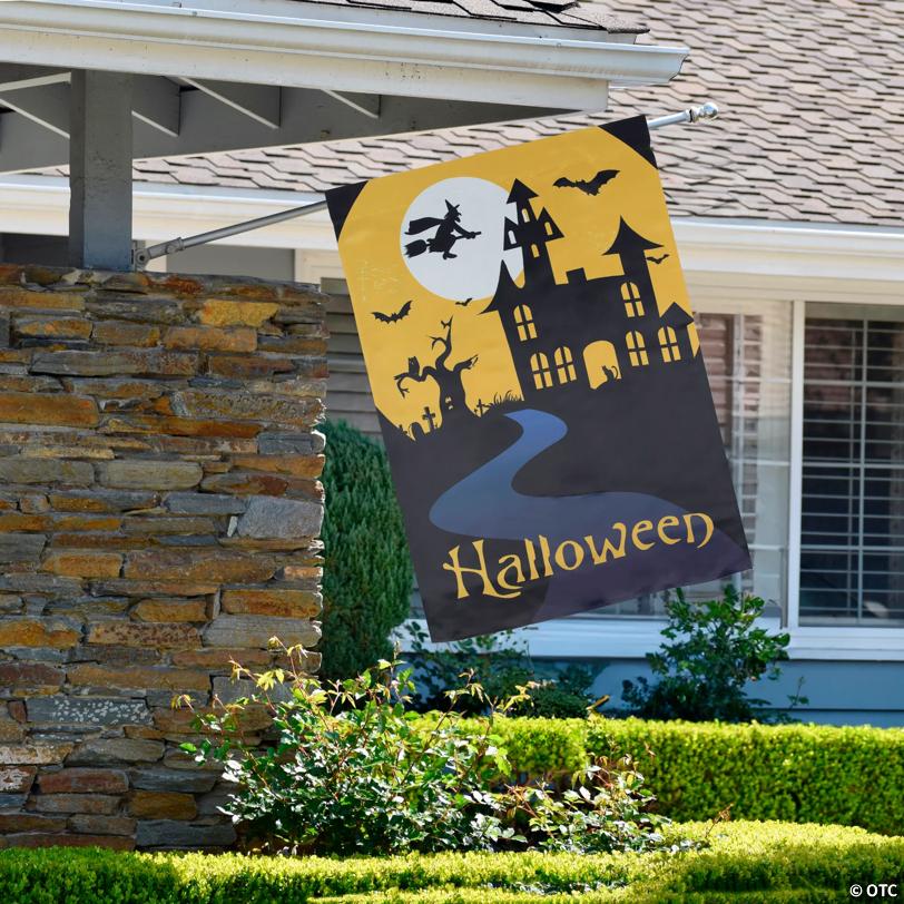 Spooky House Halloween Outdoor House Flag with Bats and Witch 28" x 40