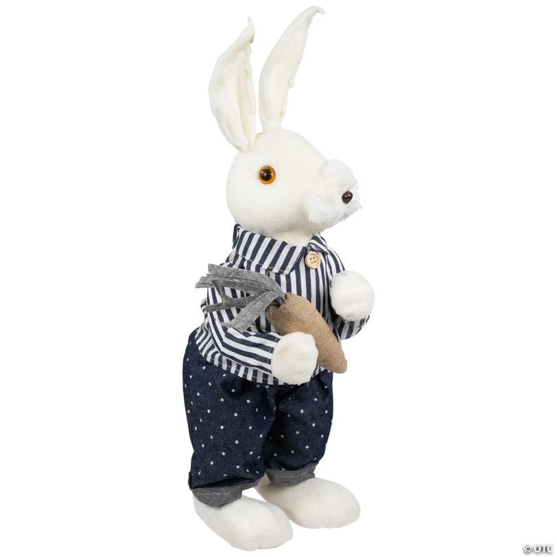 Standing Boy Bunny with Carrot Easter Figure Decoration - 19" - Navy Blue