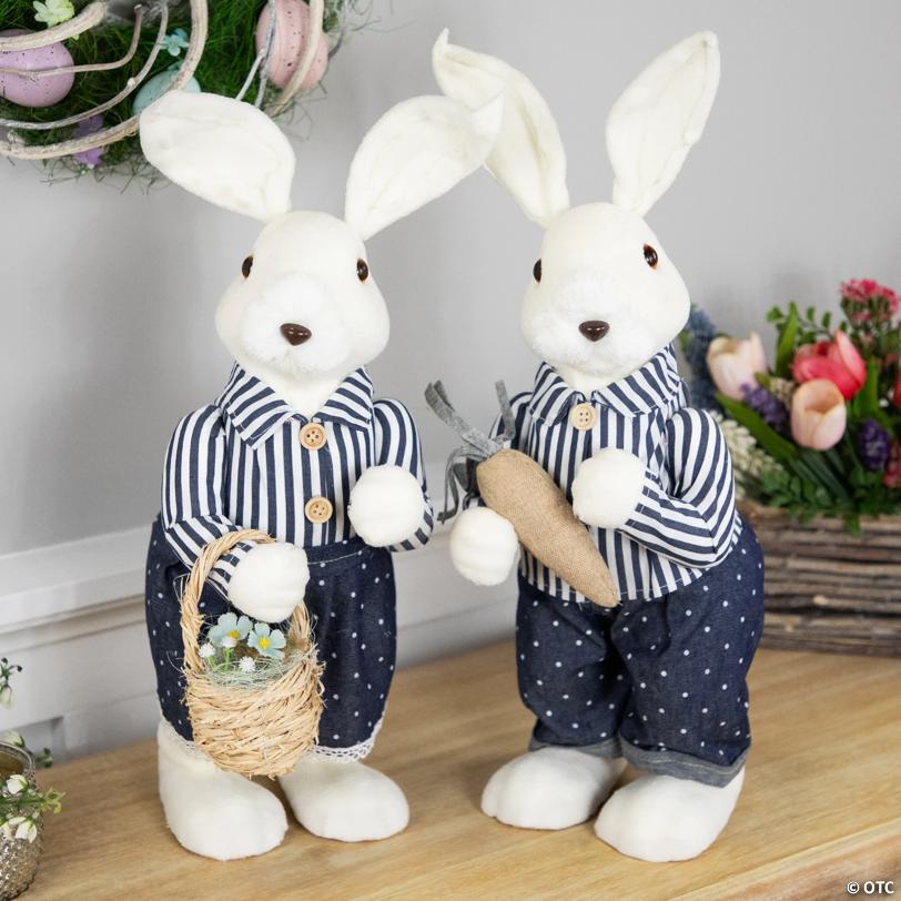 Standing Boy Bunny with Carrot Easter Figure Decoration - 19" - Navy Blue