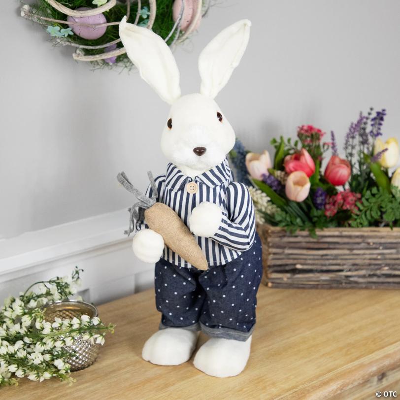 Standing Boy Bunny with Carrot Easter Figure Decoration - 19" - Navy Blue