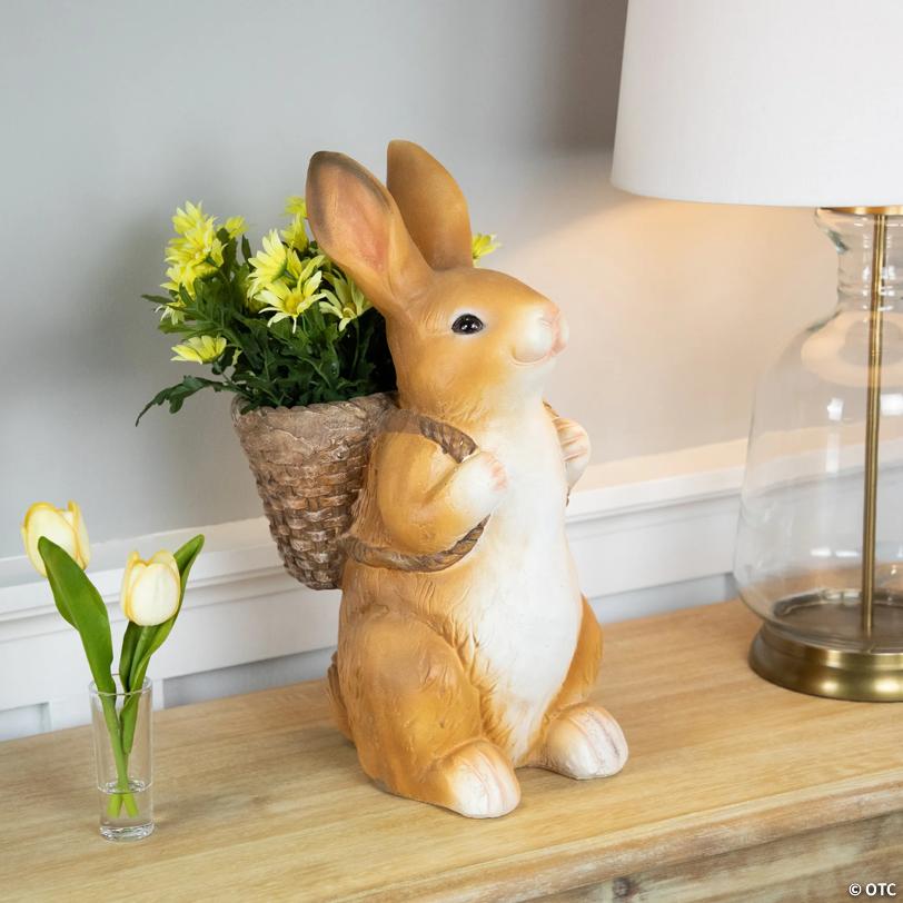 Standing Bunny Carrying a Basket Outdoor Garden Statue - 16.75