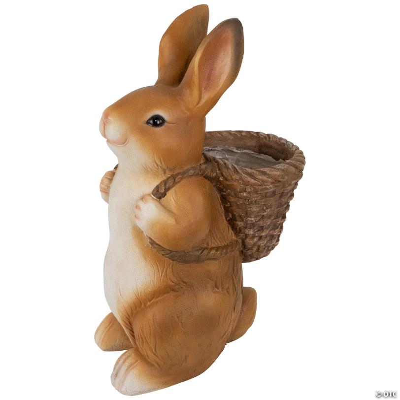 Standing Bunny Carrying a Basket Outdoor Garden Statue - 16.75