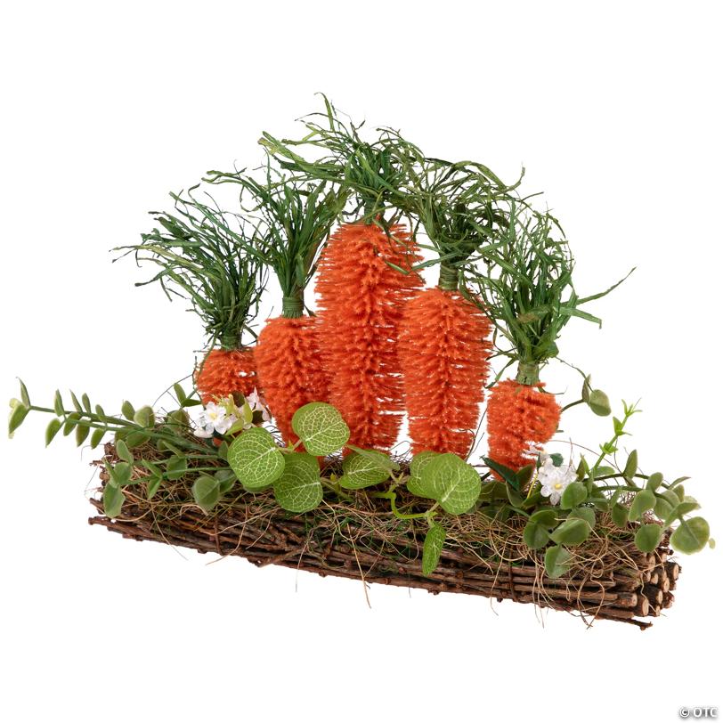 Standing Carrots on Floral Foliage Twig Log Easter Decoration - 2