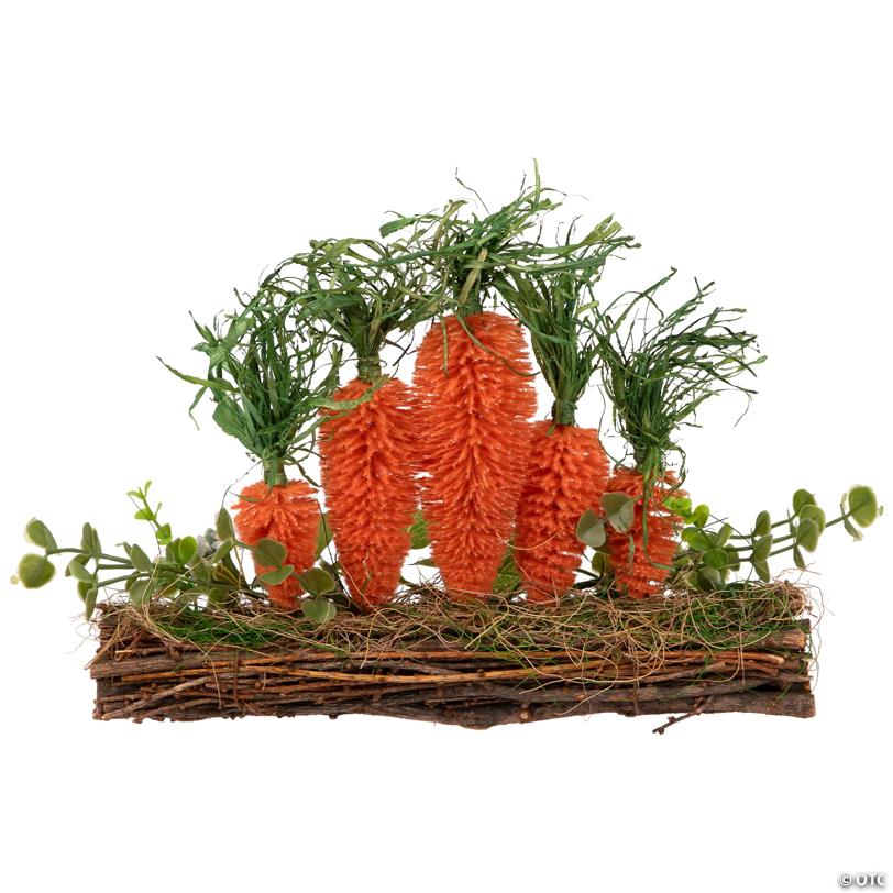Standing Carrots on Floral Foliage Twig Log Easter Decoration - 2