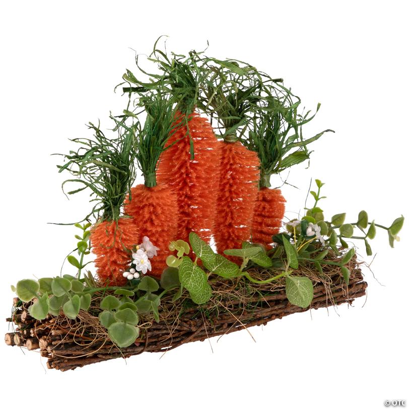 Standing Carrots on Floral Foliage Twig Log Easter Decoration - 2