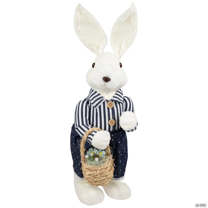 Standing Girl Bunny with Basket Easter Figure - 19" - Navy Blue