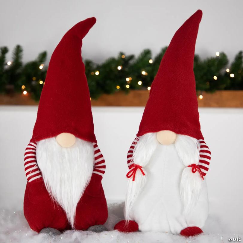 Standing Girl Gnome with Hands in Pocket Christmas Figure - 20.5" - Red and White