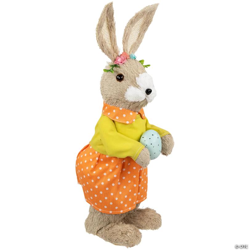 Standing Girl Rabbit with Easter Egg Figure - 15" - Orange and Green