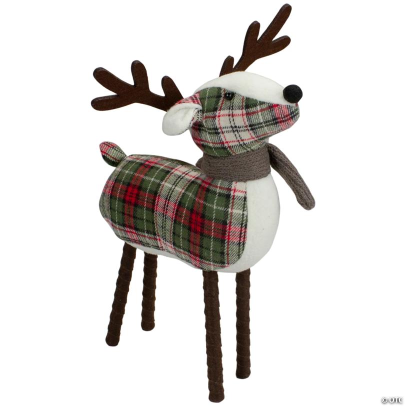 Standing Plaid Reindeer Christmas Decoration - 13.5" - Red  Green and Brown